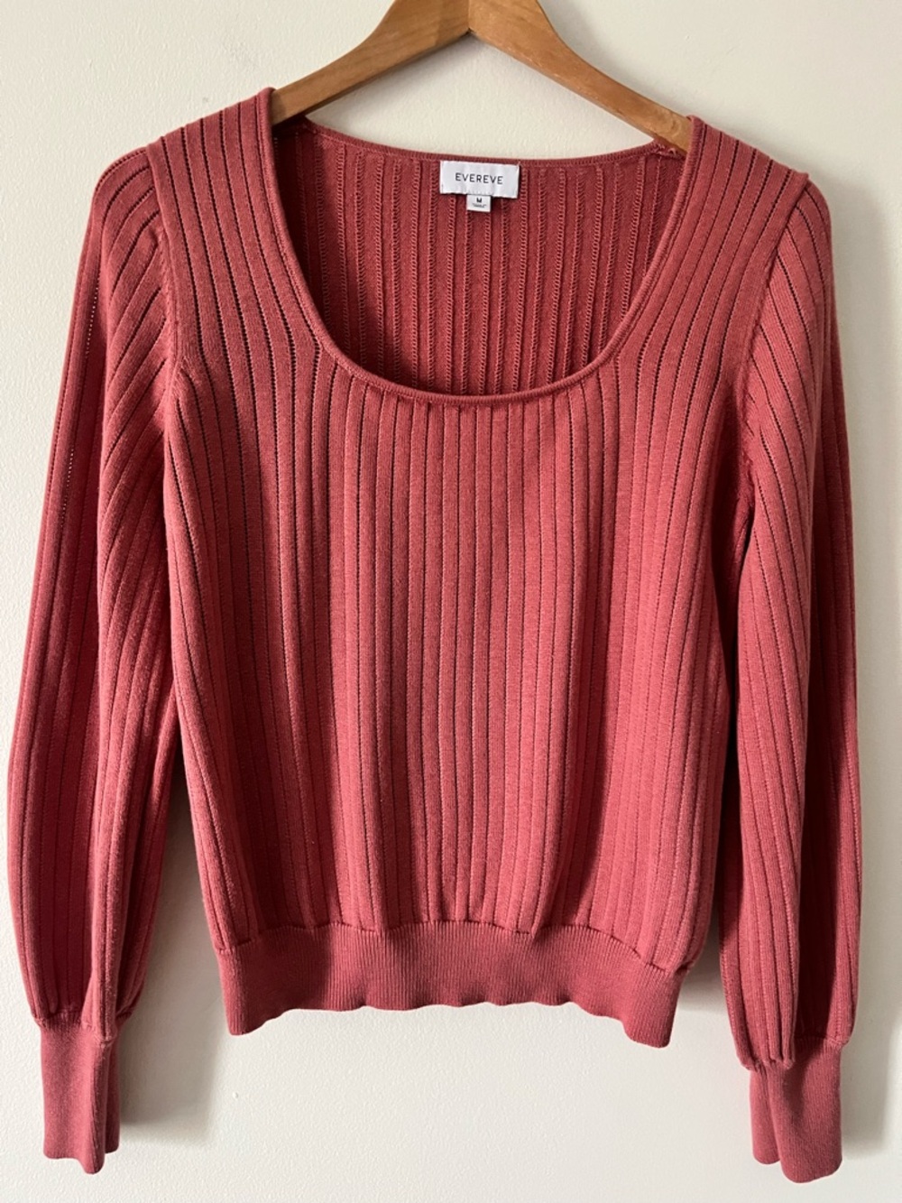 Evereve Dusty Rose Rib Knit Scoop Neck Relaxed Textured Lightweight Sweater Med